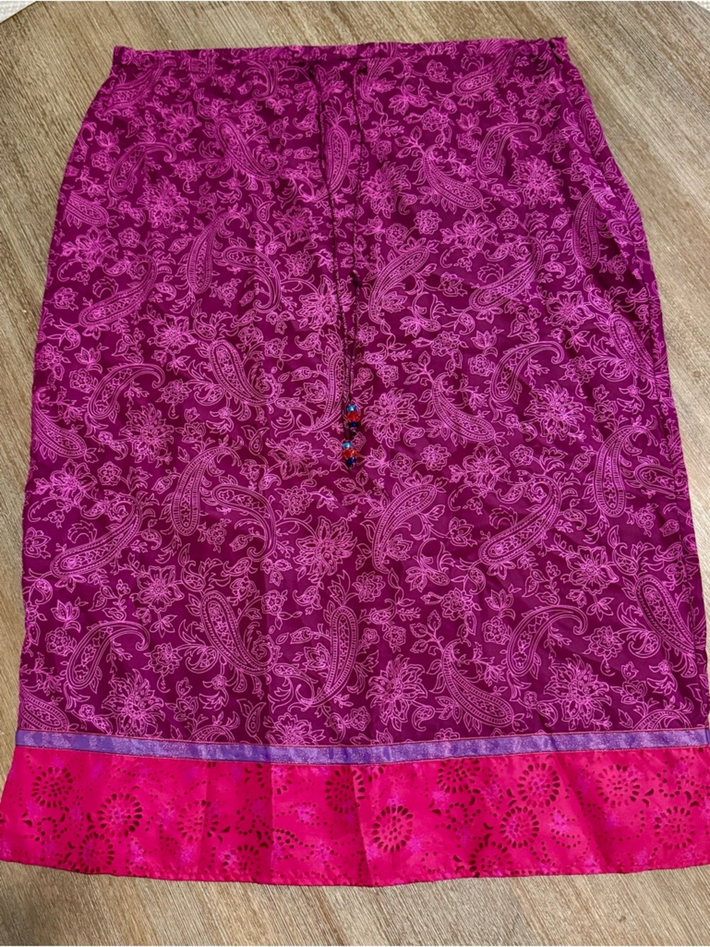 Express Silk Magenta Paisley Pencil Skirt with Pink Hem